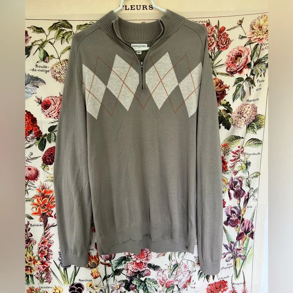 Banana Republic Men’s 1/4 zip diamond plaid sweater. Size XL. 💯 cotton.